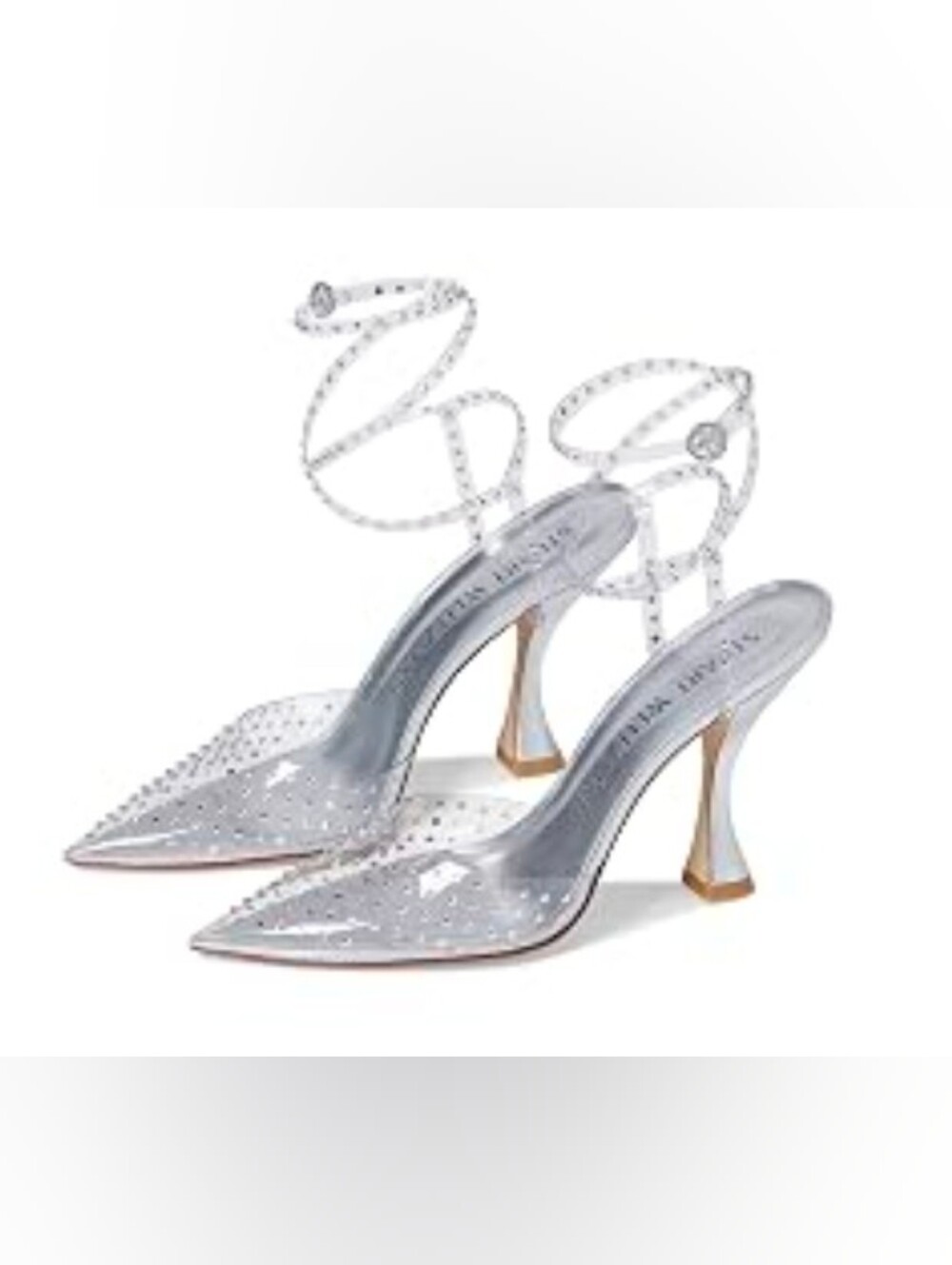 Stuart Weitzman Glam Xcurve 110 Wrap Pump Clear/Silver/Clear Aurora size: 5 B